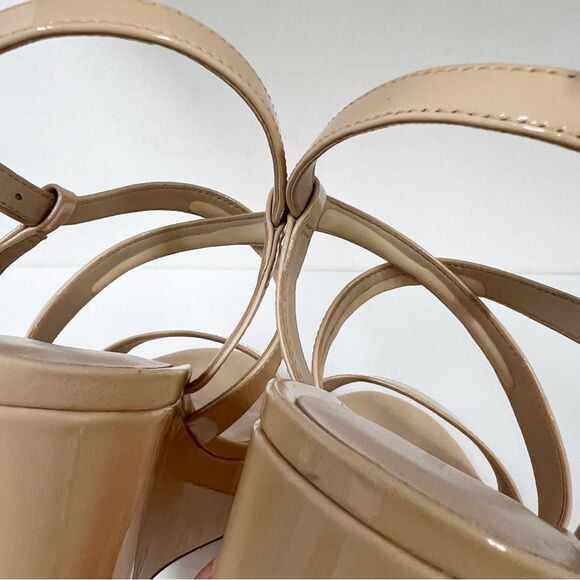 Stuart Weitzman Ave 75 Platform Wedge Strappy Nude Patent Leather Heels 10 - Picture 5 of 7